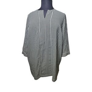 Lands End Black and White Checkered Plus Size 1X Blouse Tunic Top 16W-18W